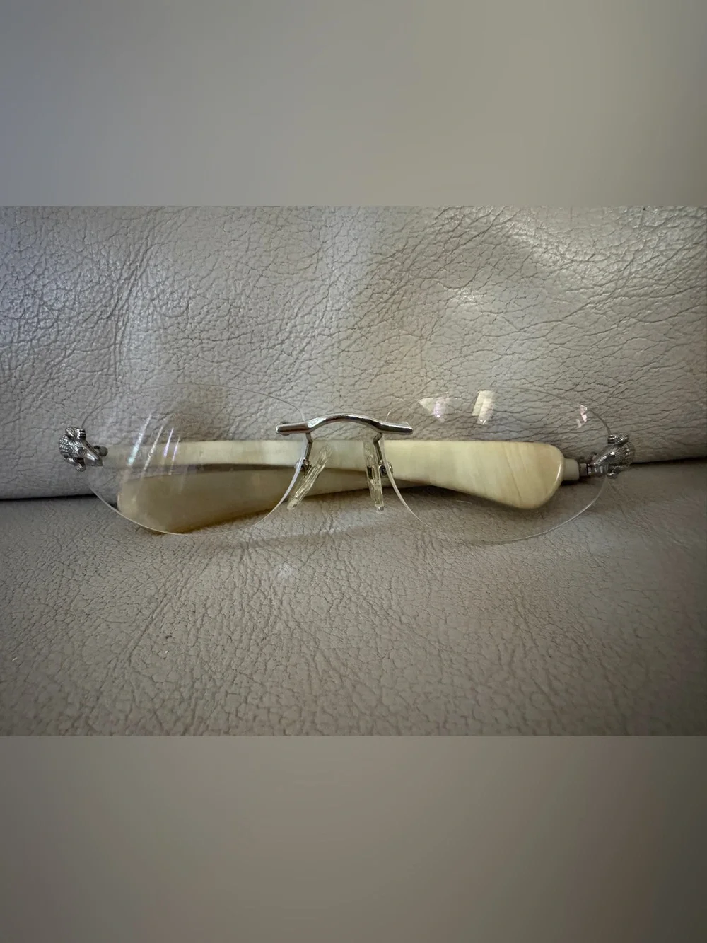 Kieselstein-Cord Thats A Croc Rimless Eyeglasses Silver Buffalo Horn Glasses